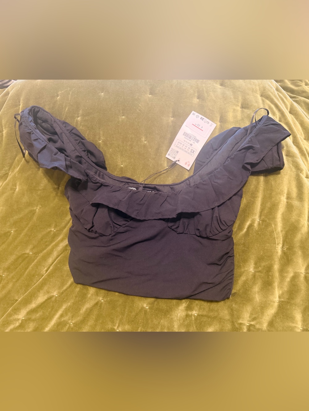 Zara Black Ruffle Off-Shoulder Crop Top
